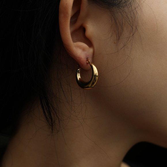 Chunky Hoop Gold Earrings - Picture 7 of 11